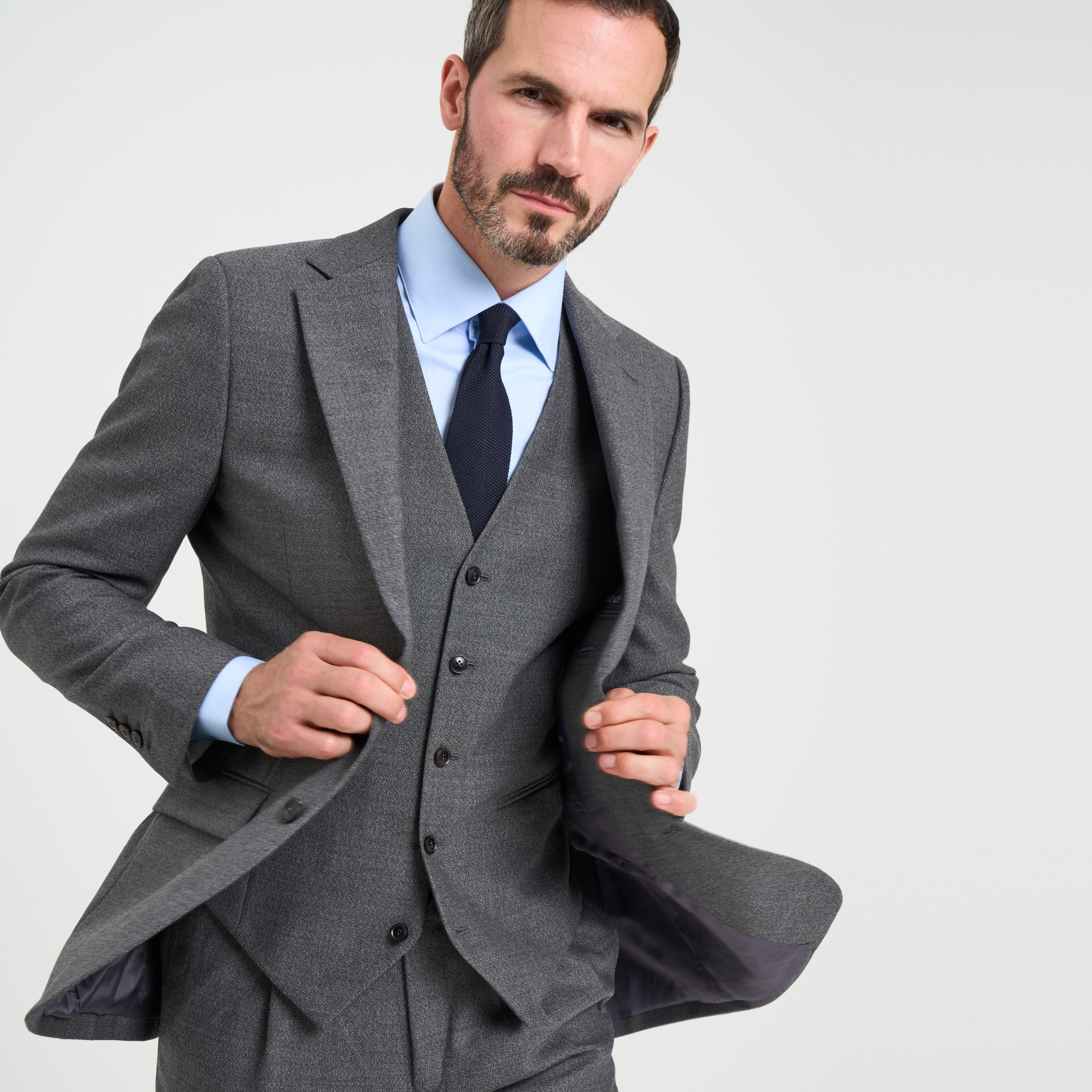 Steel Grey Grey Colour Check Suit Men's Grey Suits In Singapore