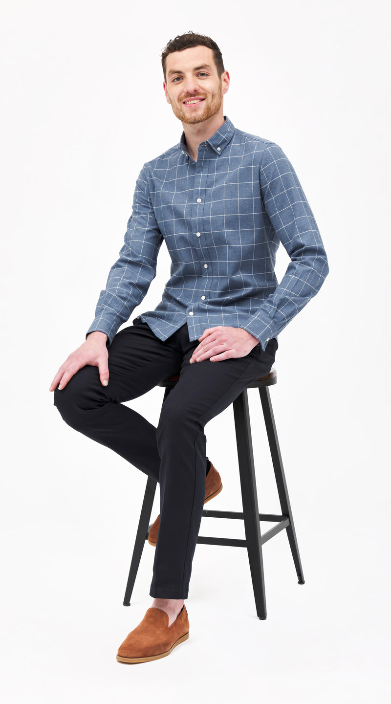 Somelos Blue Flannel Windowpane Custom Shirt