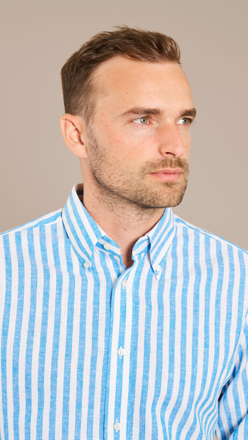 Light Blue Stripe Linen Custom Shirt