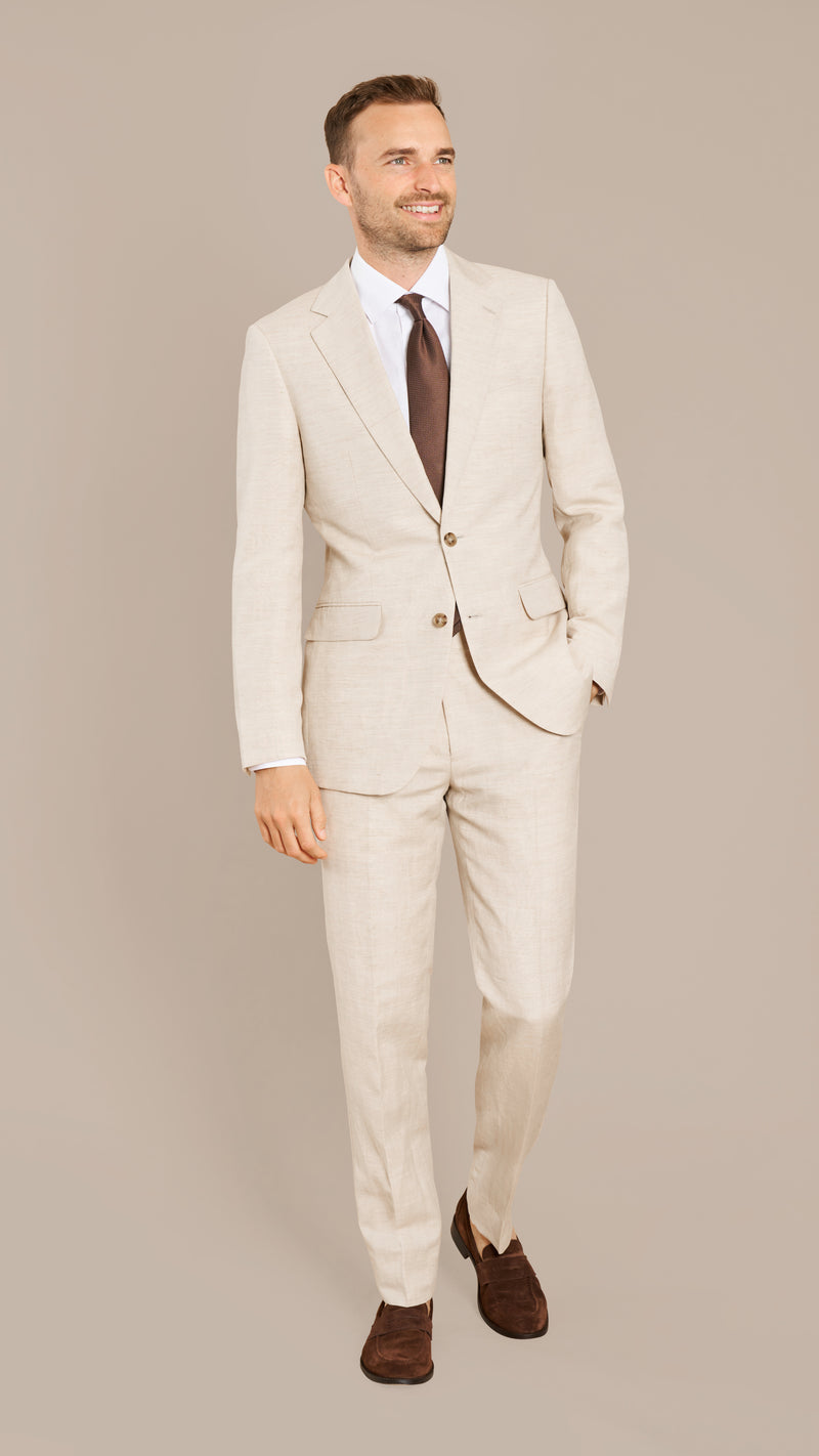 Alfred Brown Cream Wool Linen Suit