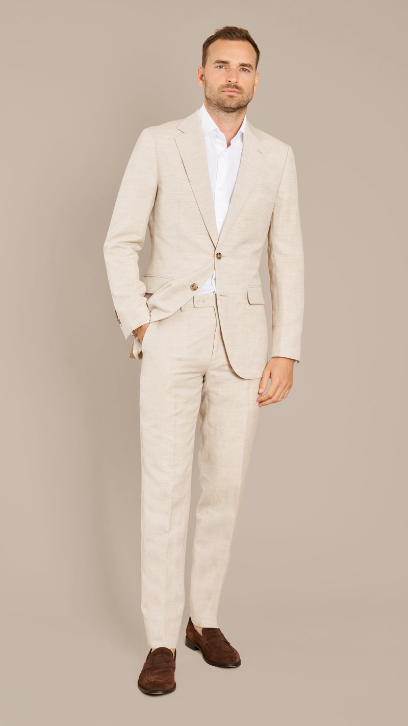 Alfred Brown Cream Wool Linen Suit