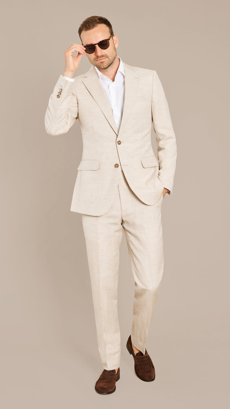 Alfred Brown Cream Wool Linen Suit