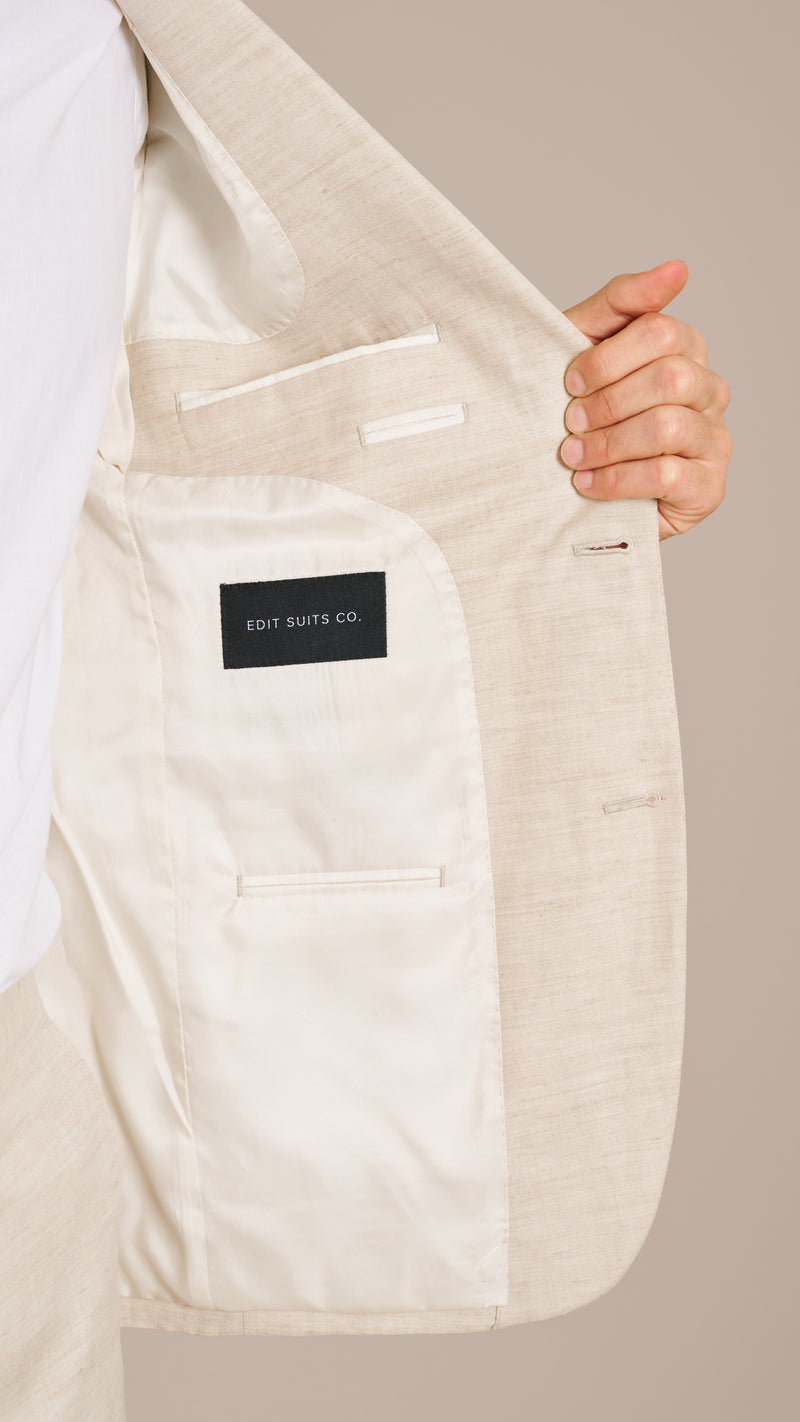 Alfred Brown Cream Wool Linen Suit