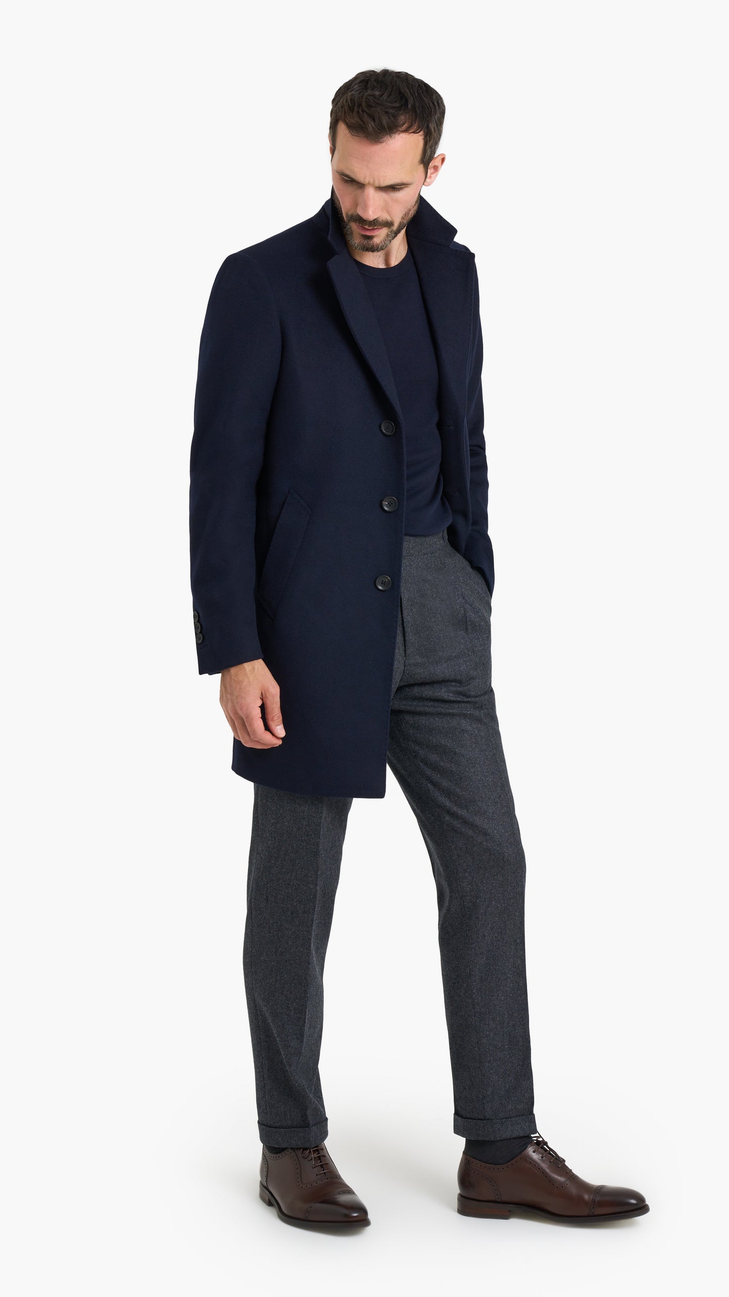 Navy Single Breasted Overcoat