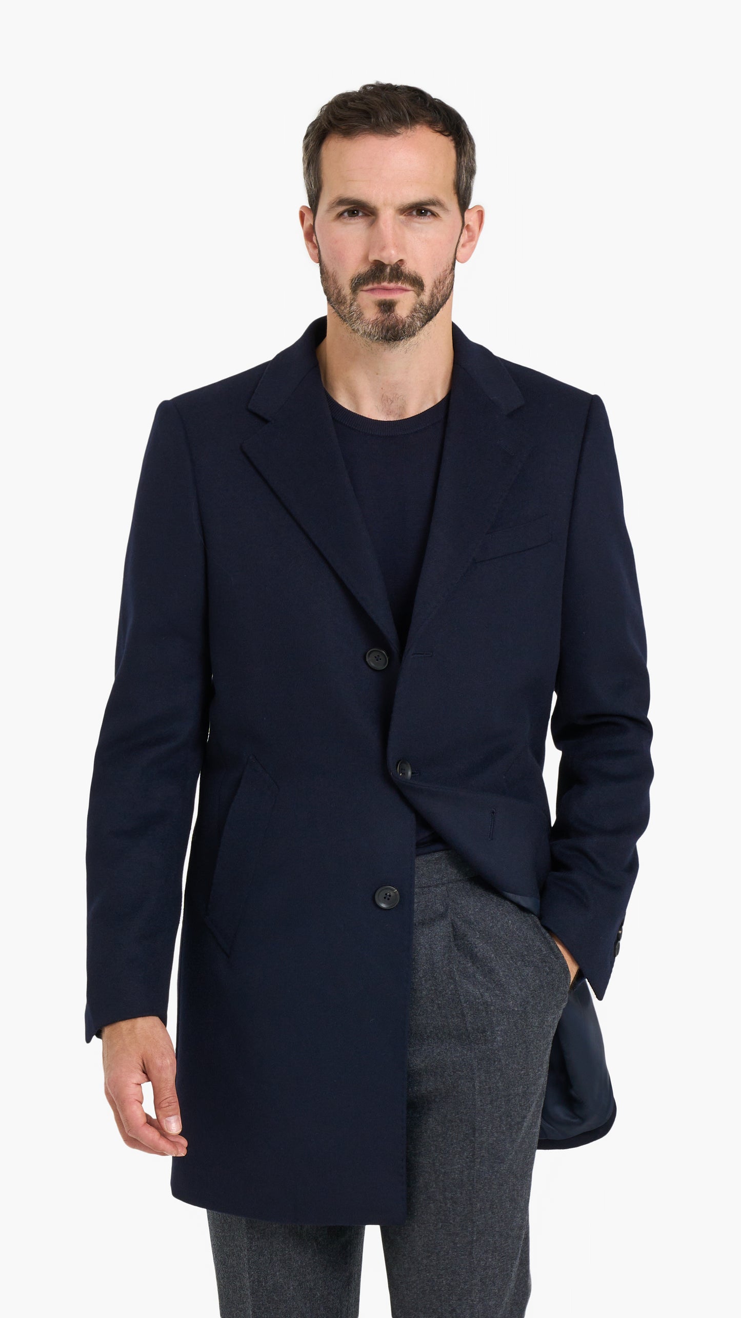 Navy Single Breasted Overcoat