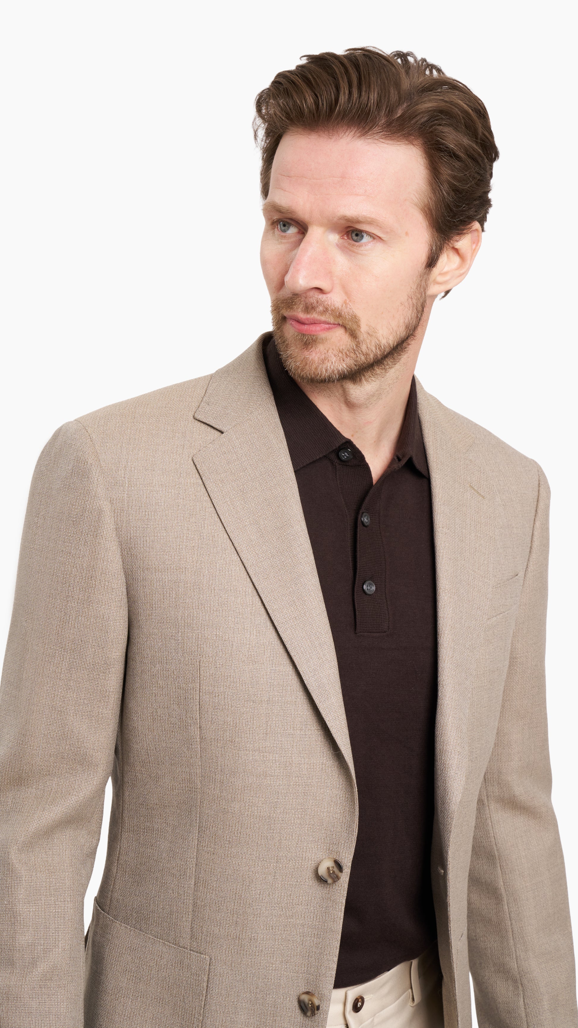 Holland & Sherry Oatmeal Wool Hopsack Jacket - Suit