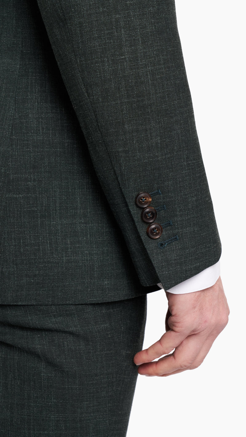 Green Wool Silk Linen Suit with Loro Piana Fabric