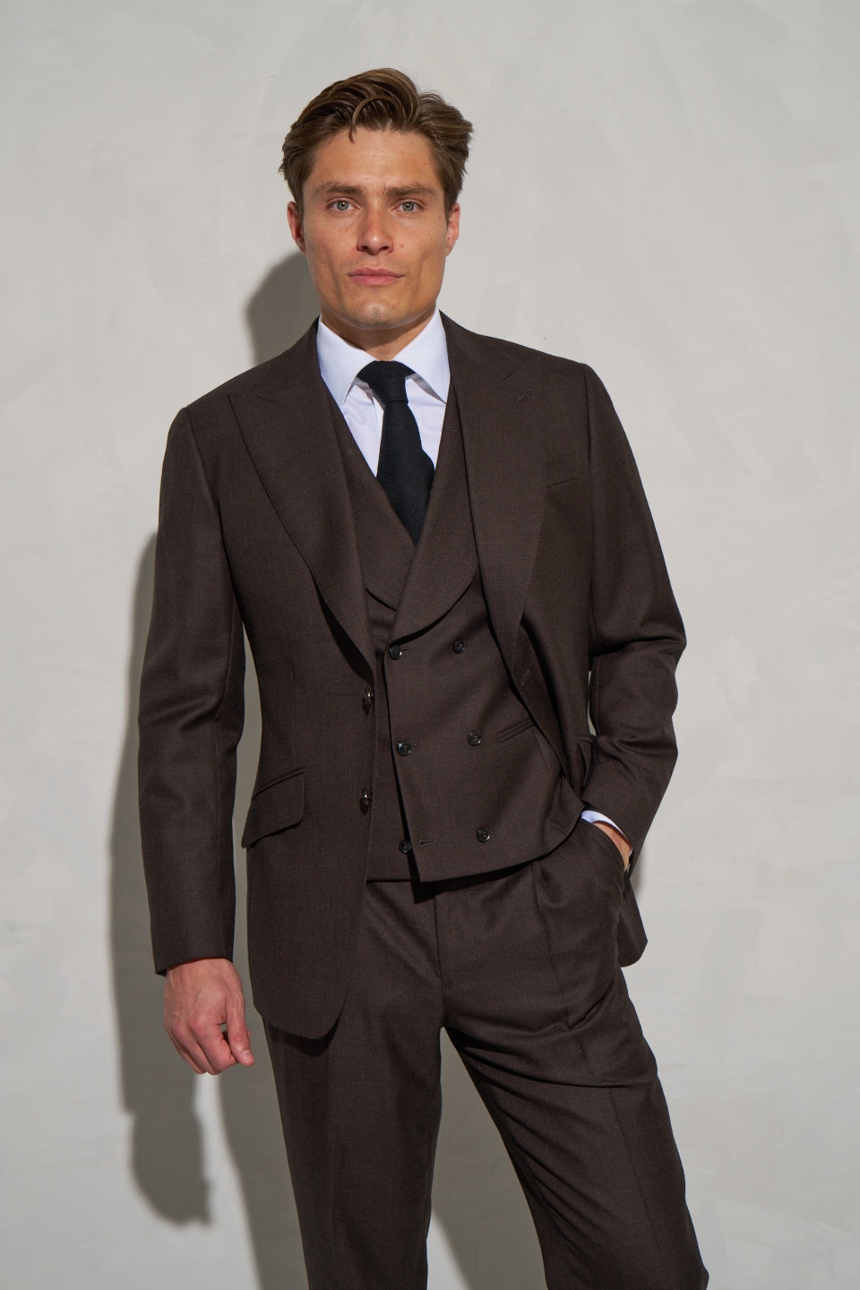 Brown wool three-piece suit