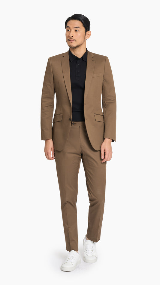 Holland & Sherry Dark Tan Twill Cotton Custom Suit