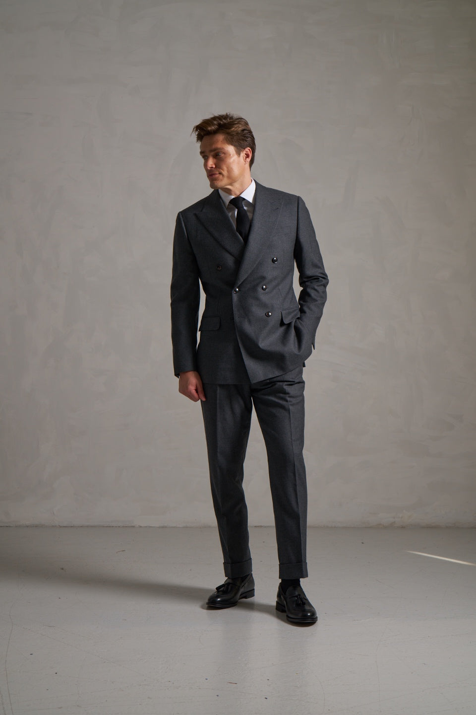 Grey double-breasted made-to-measure suit