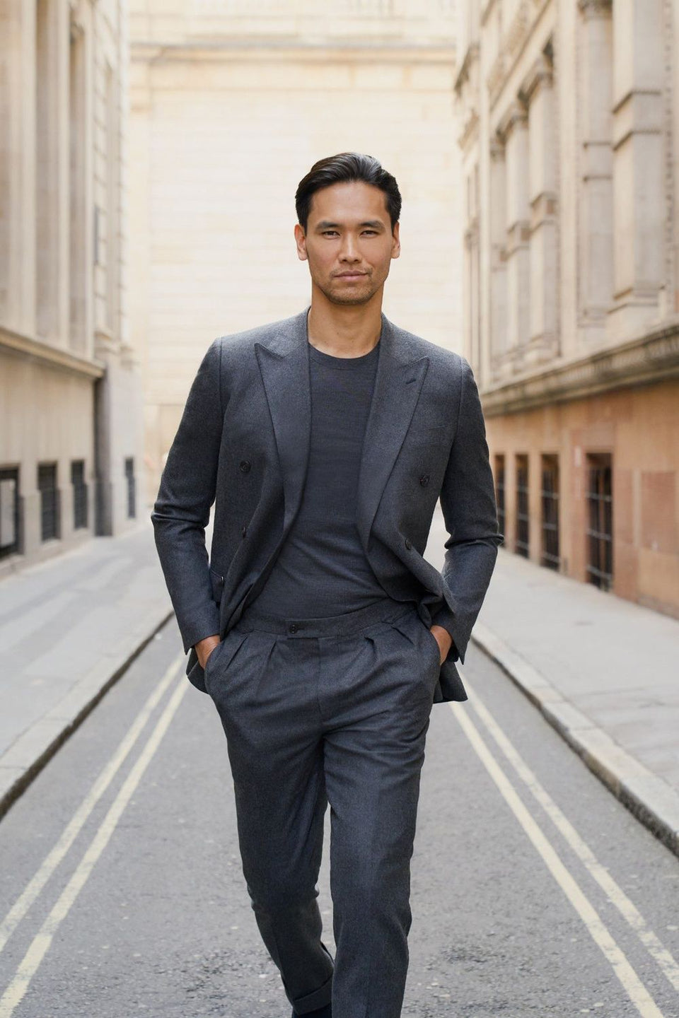 Grey flannel double-breasted made-to-measure suit