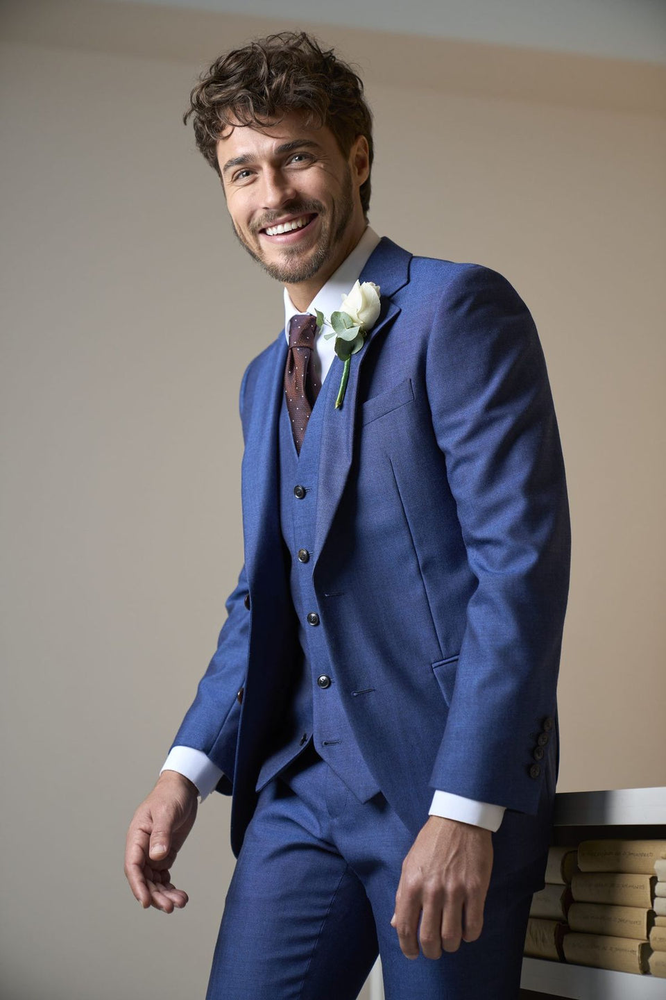 Bright blue made-to-measure three-piece wedding suit – Leeds