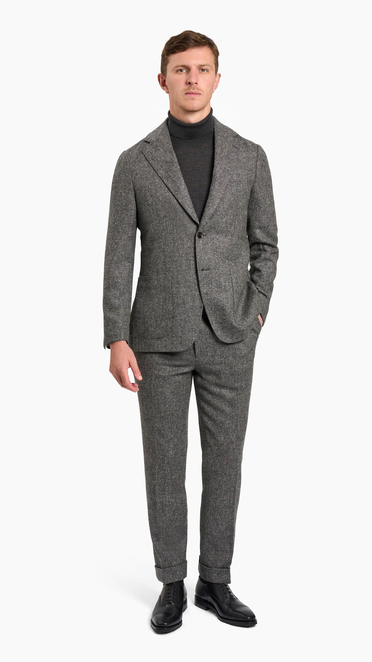 Abraham Moon Grey Tweed Herringbone Suit