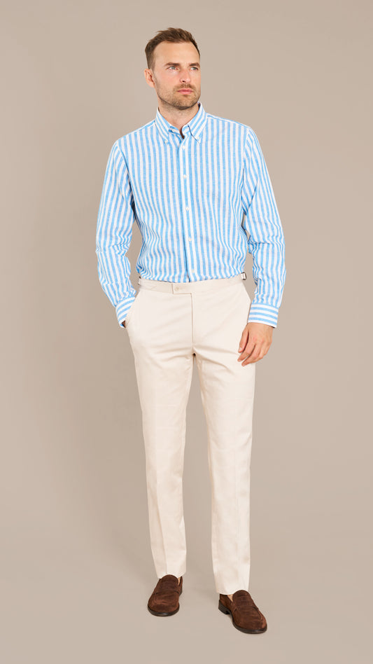 Light Blue Stripe Linen Custom Shirt
