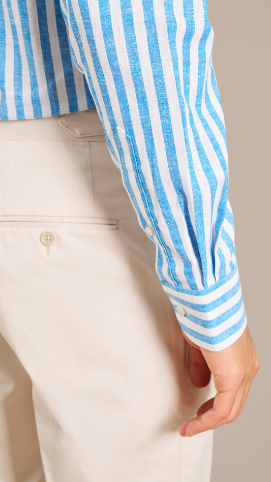 Light Blue Stripe Linen Custom Shirt