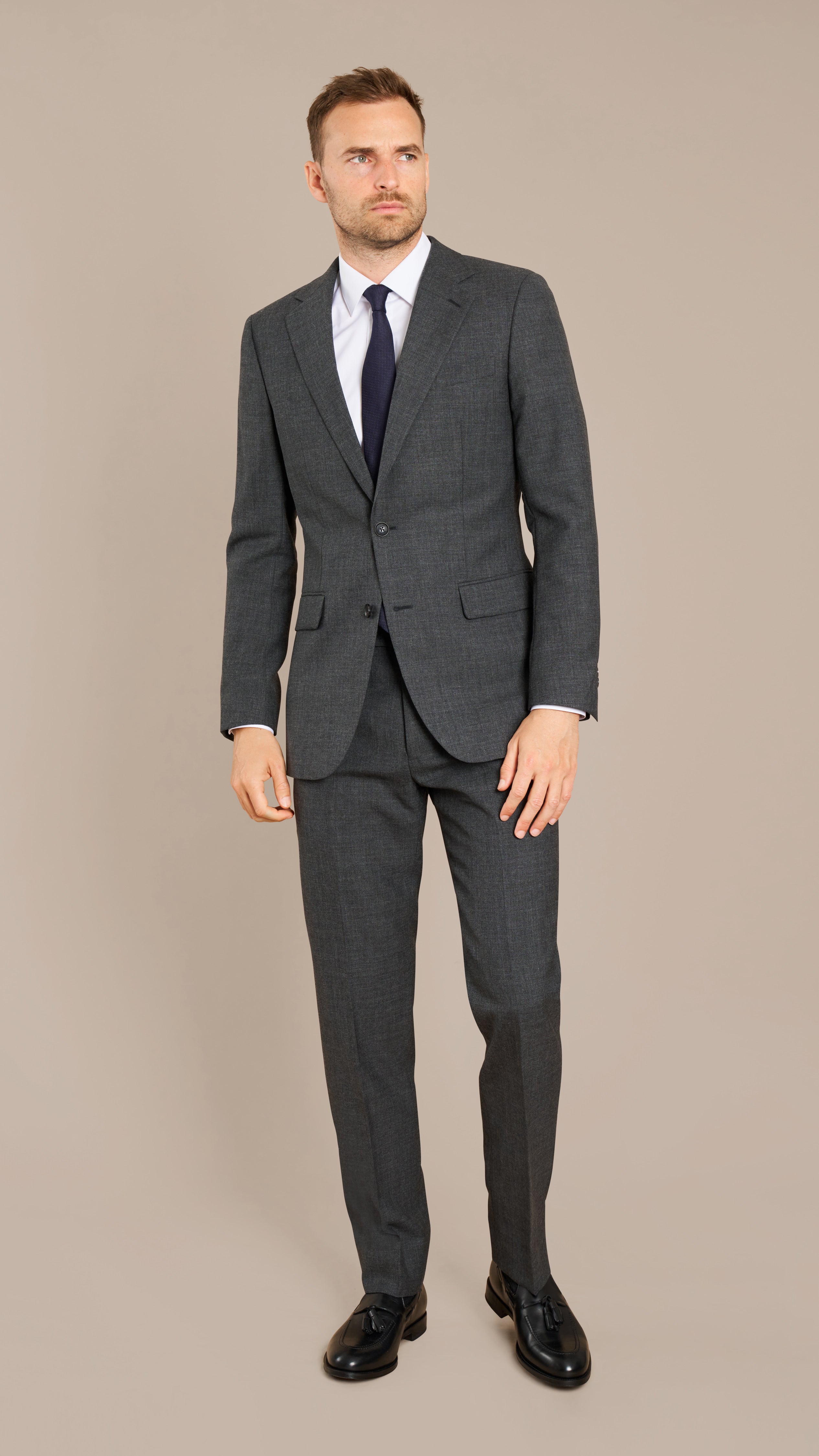 Alfred Brown Dark Grey High Twist Wool Custom Suit - Edit Suits Co.