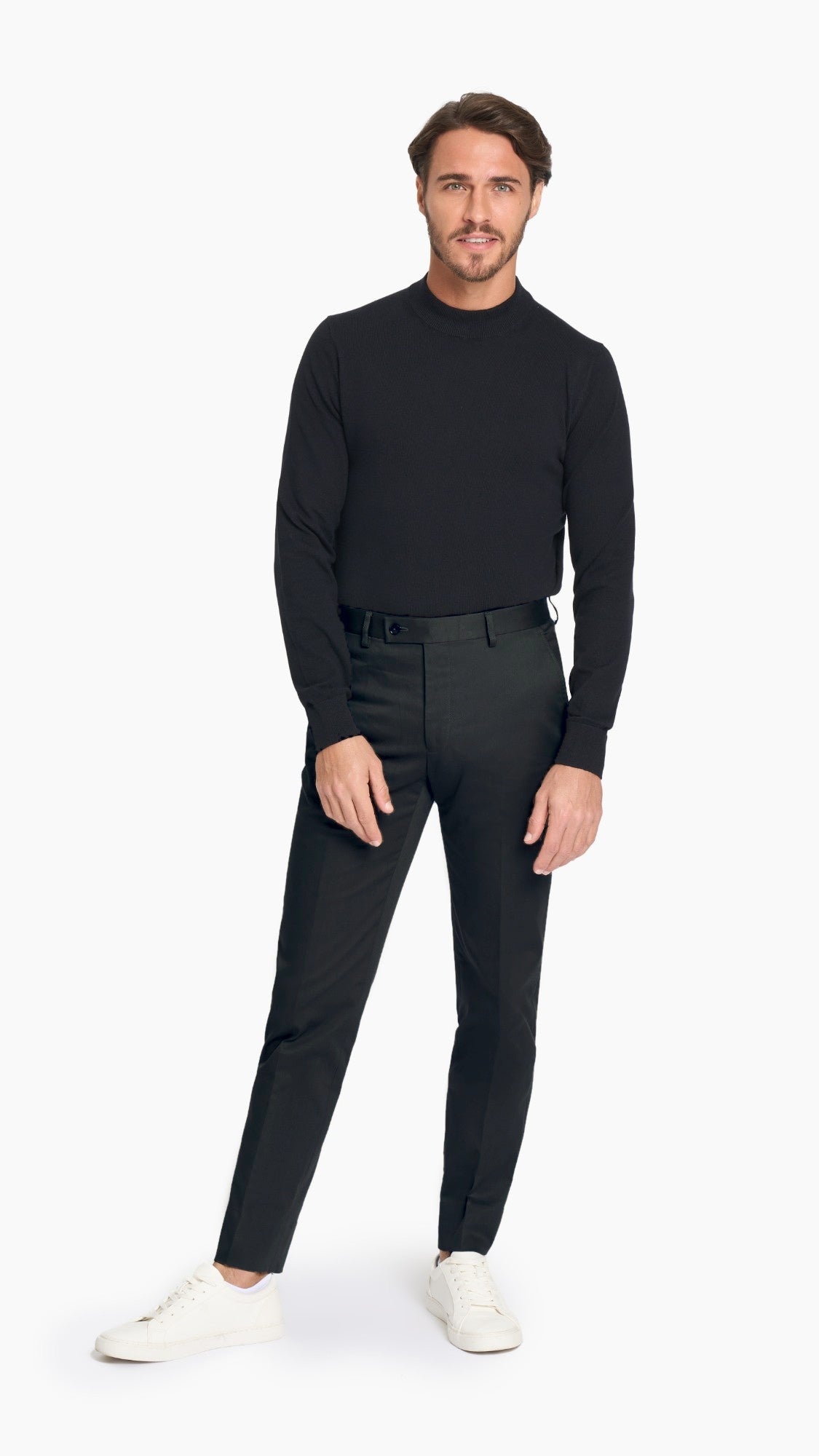 Midnight blue twill custom trousers, front view
