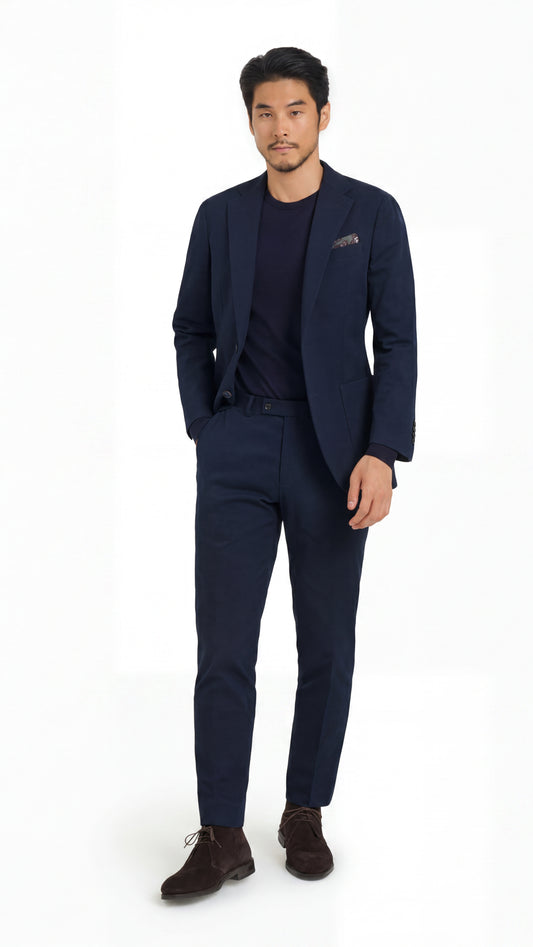 Mid Blue Cotton Custom Suit with Loro Piana Fabric