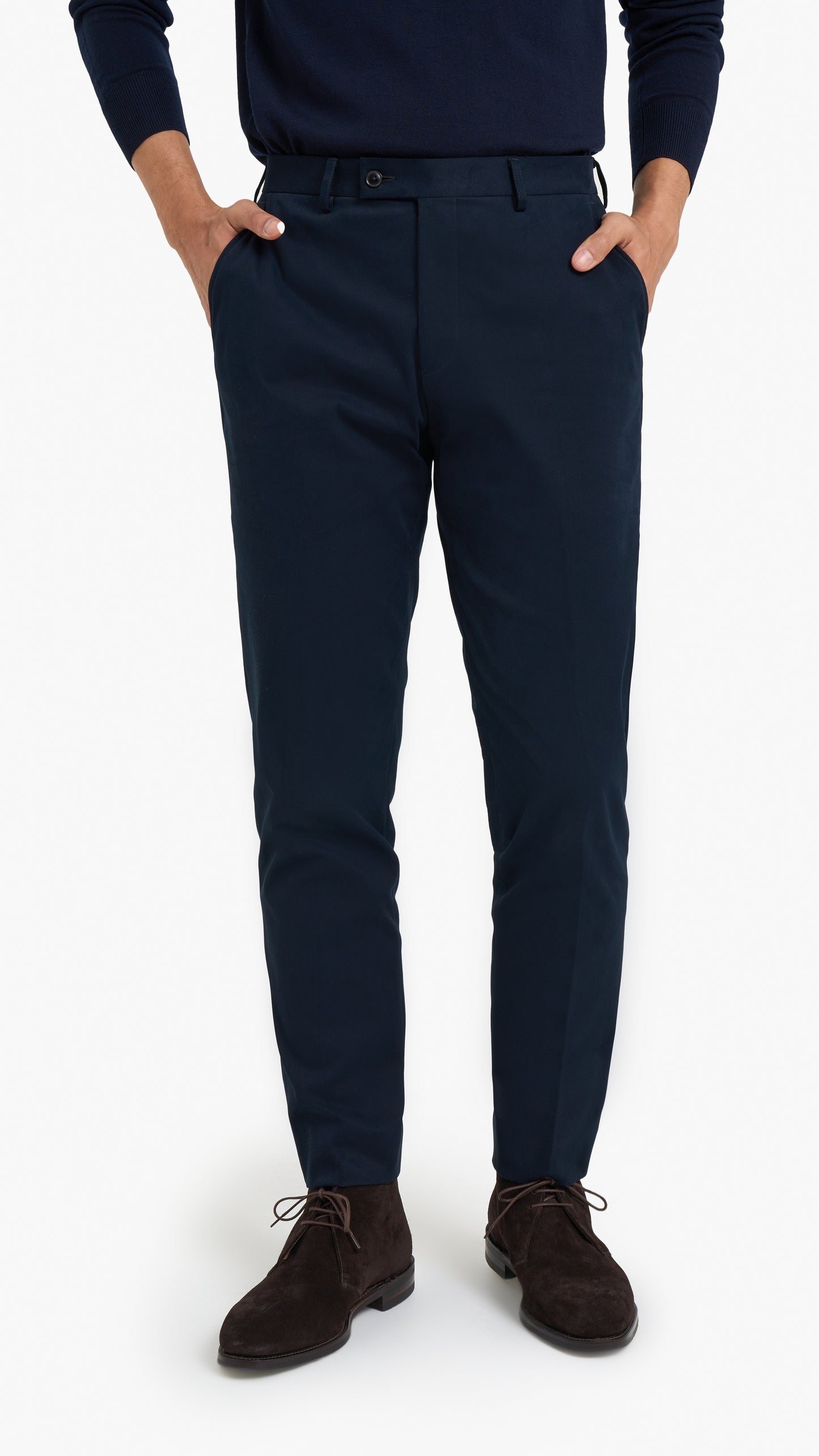 Mid Blue Cotton Custom Trouser