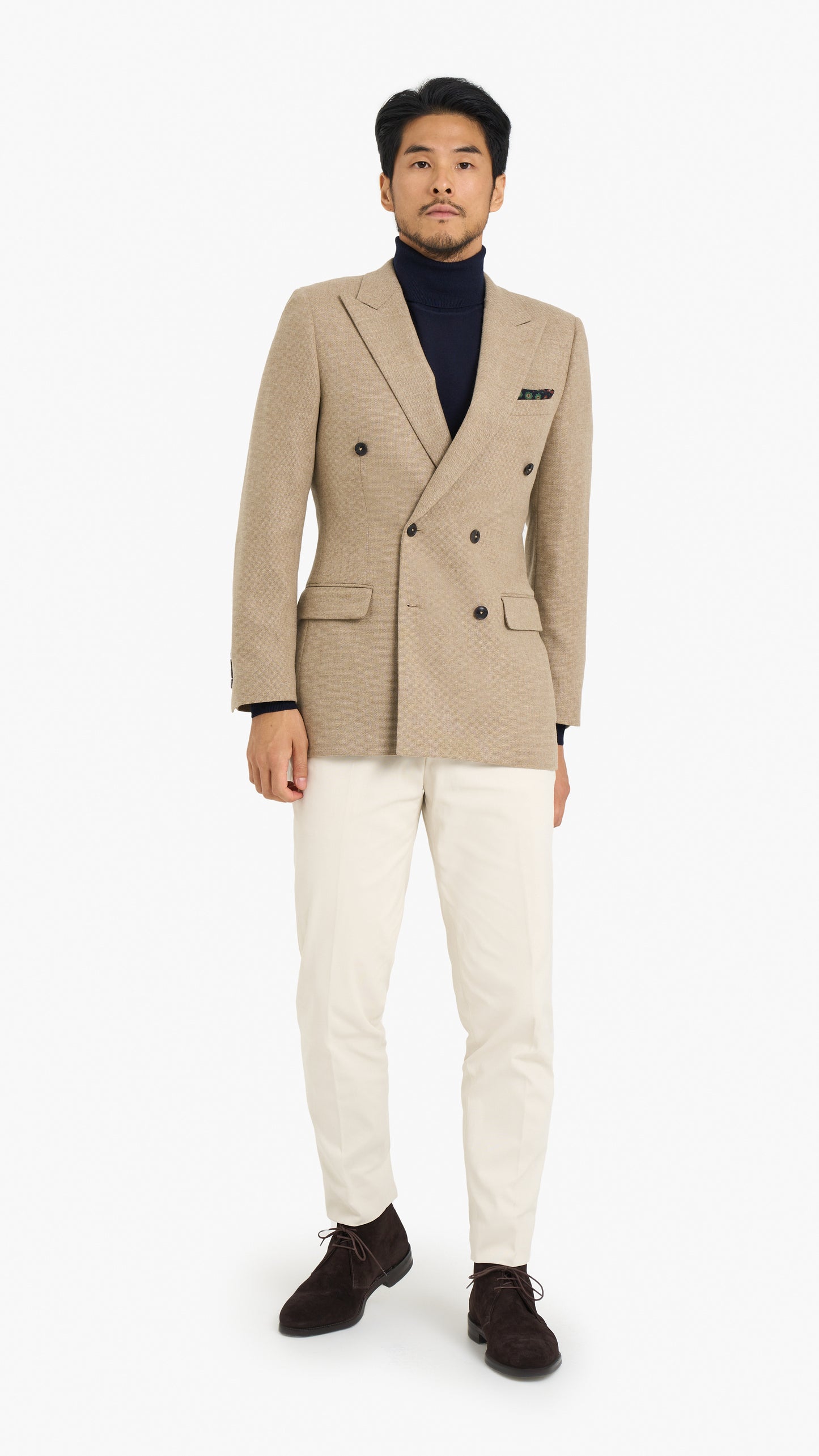 Beige Cashmere Blend Plain Custom Jacket