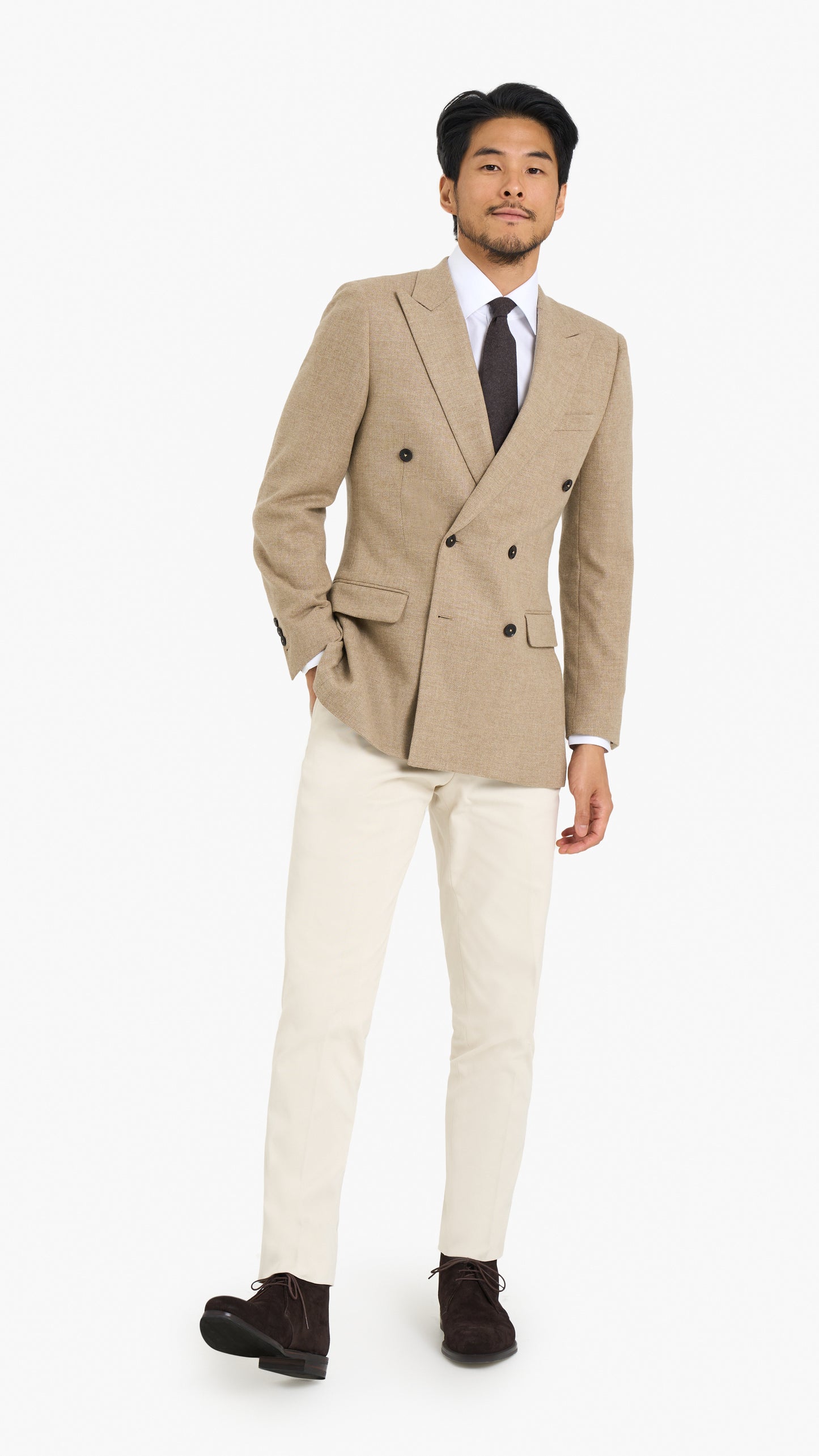 Beige Cashmere Blend Plain Custom Jacket