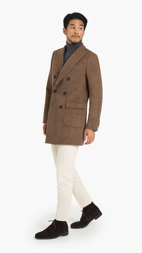 Coffee Double Breasted Overcoat