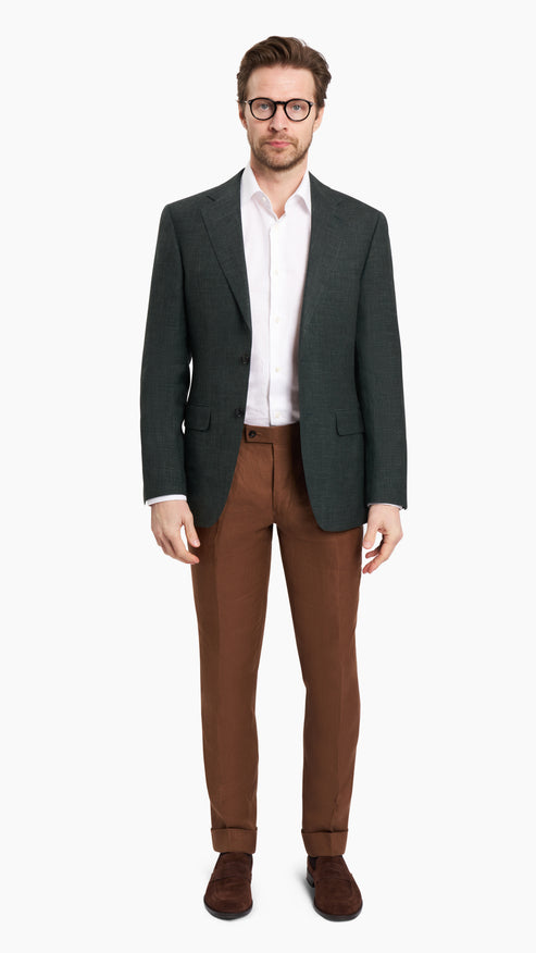 Loro Piana Green Wool Silk Linen Jacket - Suit