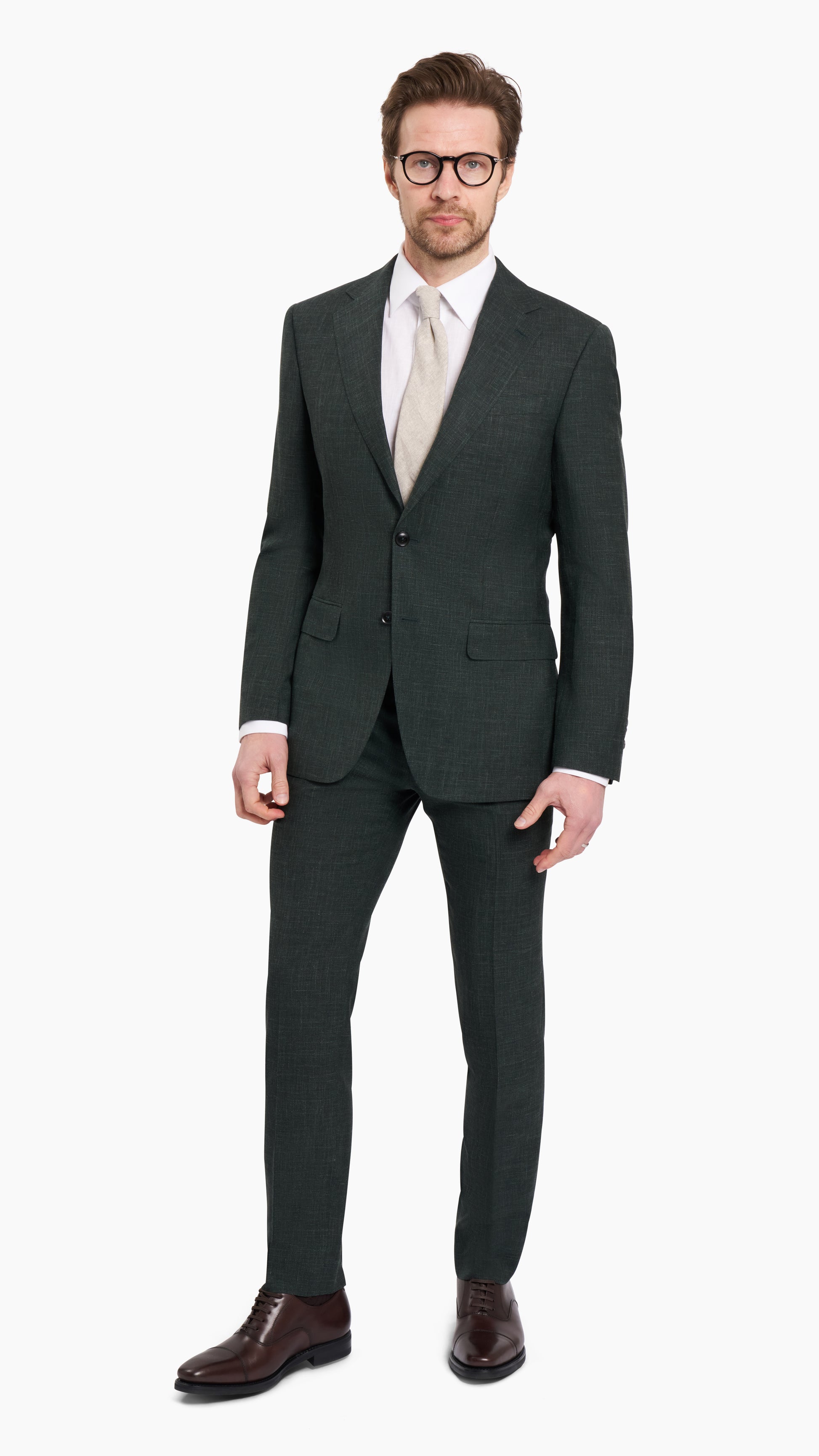 Loro Piana Green Wool Silk Linen Suit