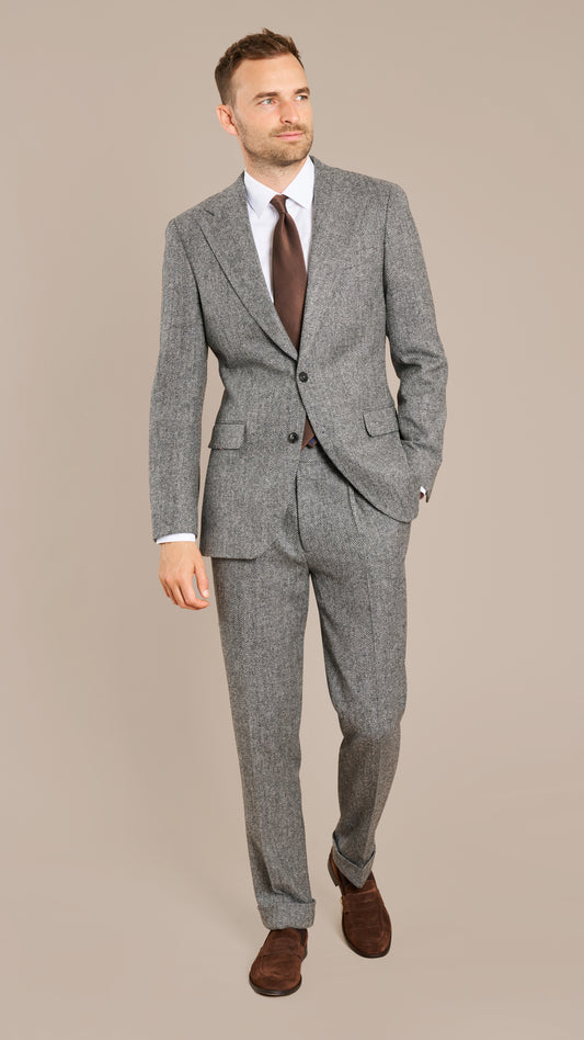 Holland & Sherry Mid Grey Herringbone Tweed Suit