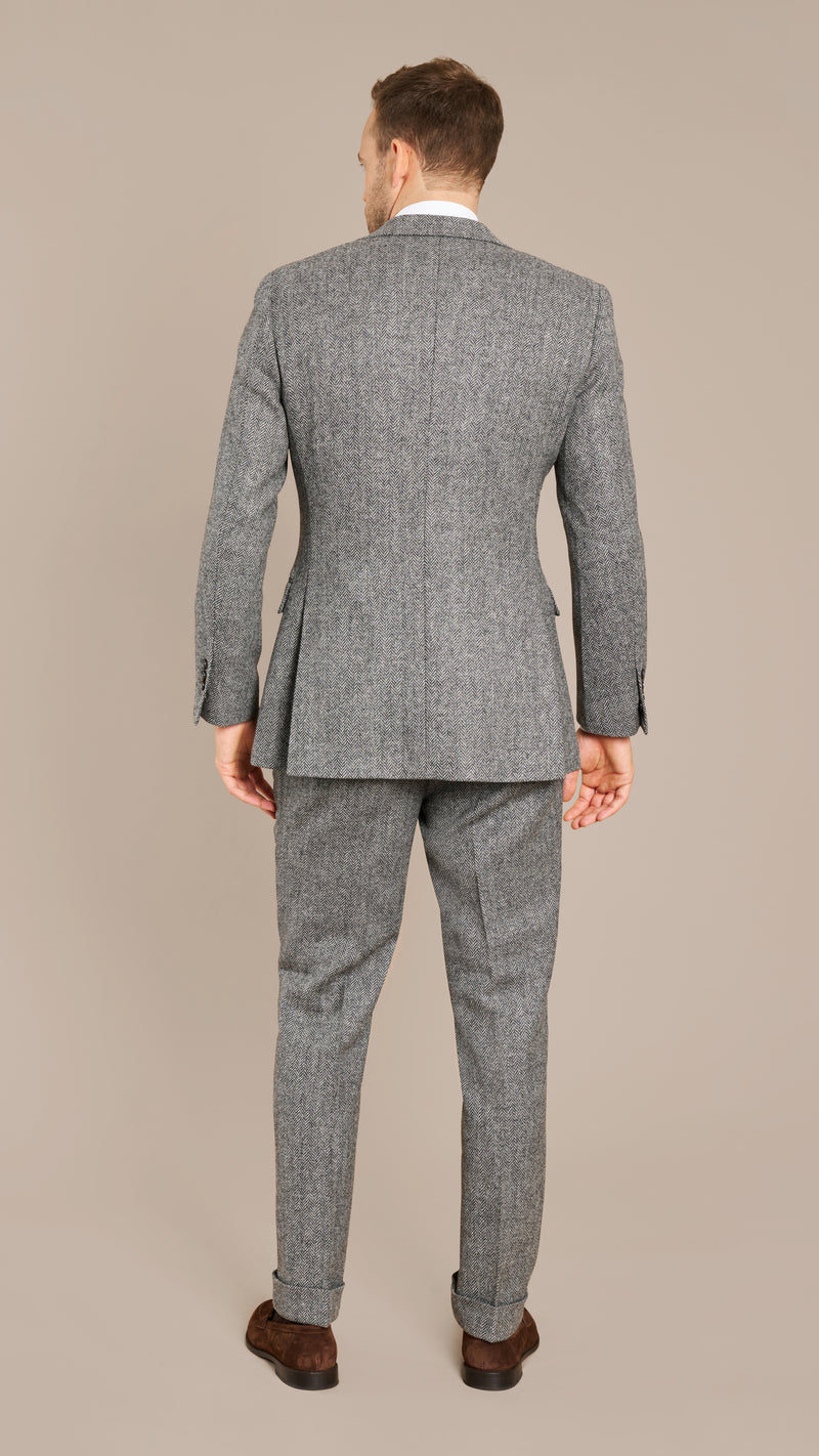 Holland & Sherry Mid Grey Herringbone Tweed Suit