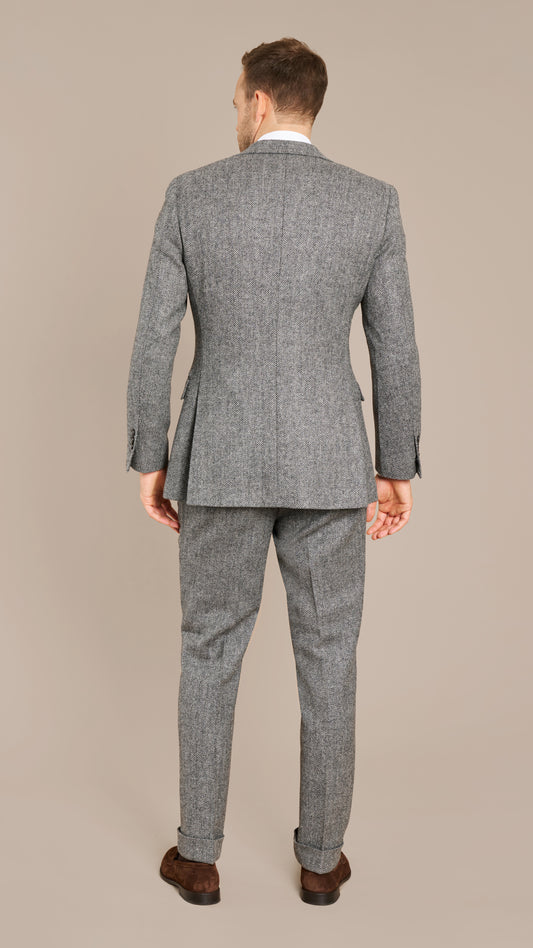 Holland & Sherry Mid Grey Herringbone Tweed Suit