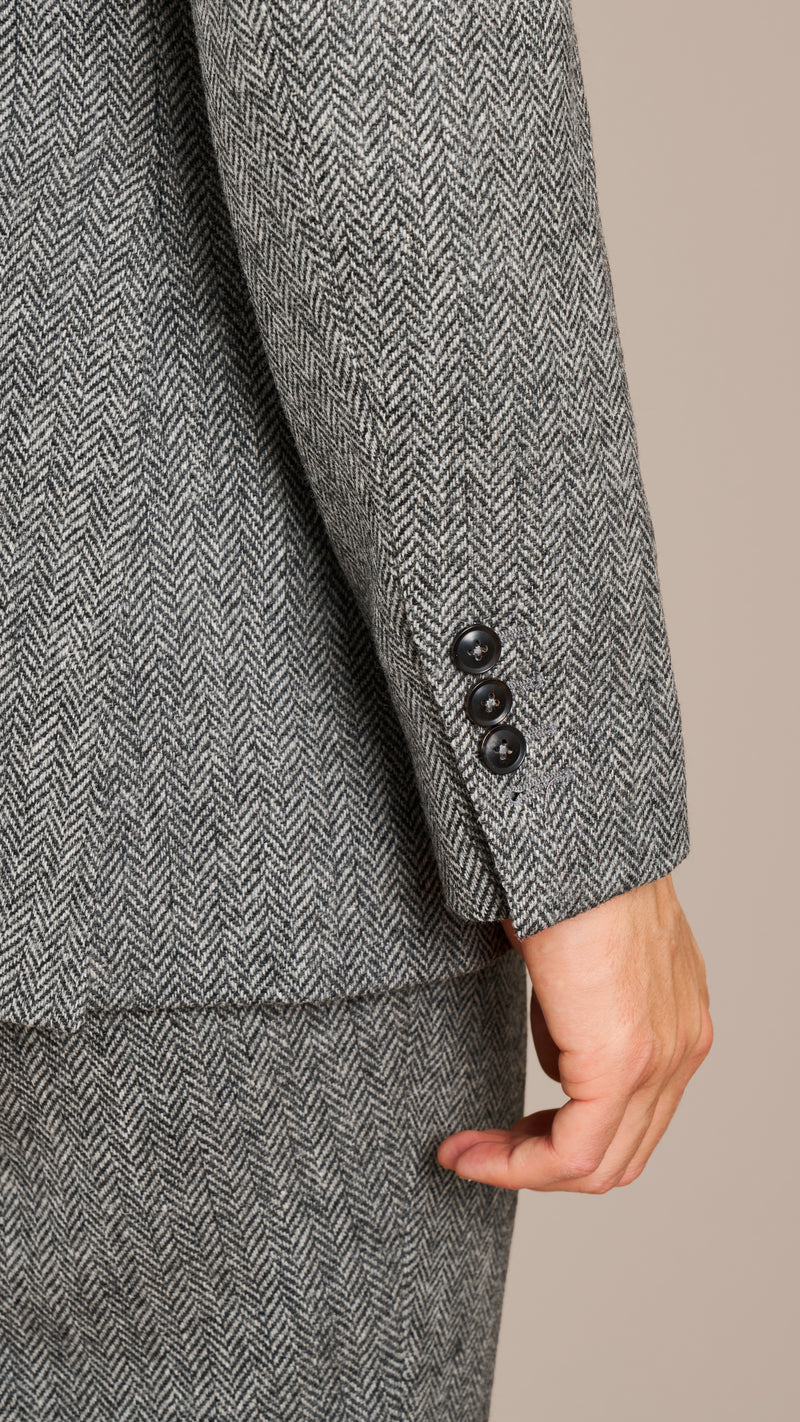 Holland & Sherry Mid Grey Herringbone Tweed Custom Suit