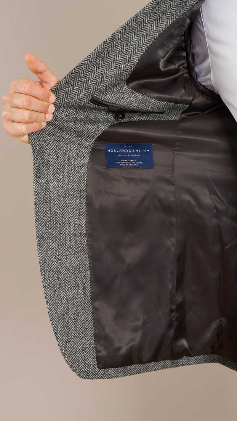 Holland & Sherry Mid Grey Herringbone Tweed Suit