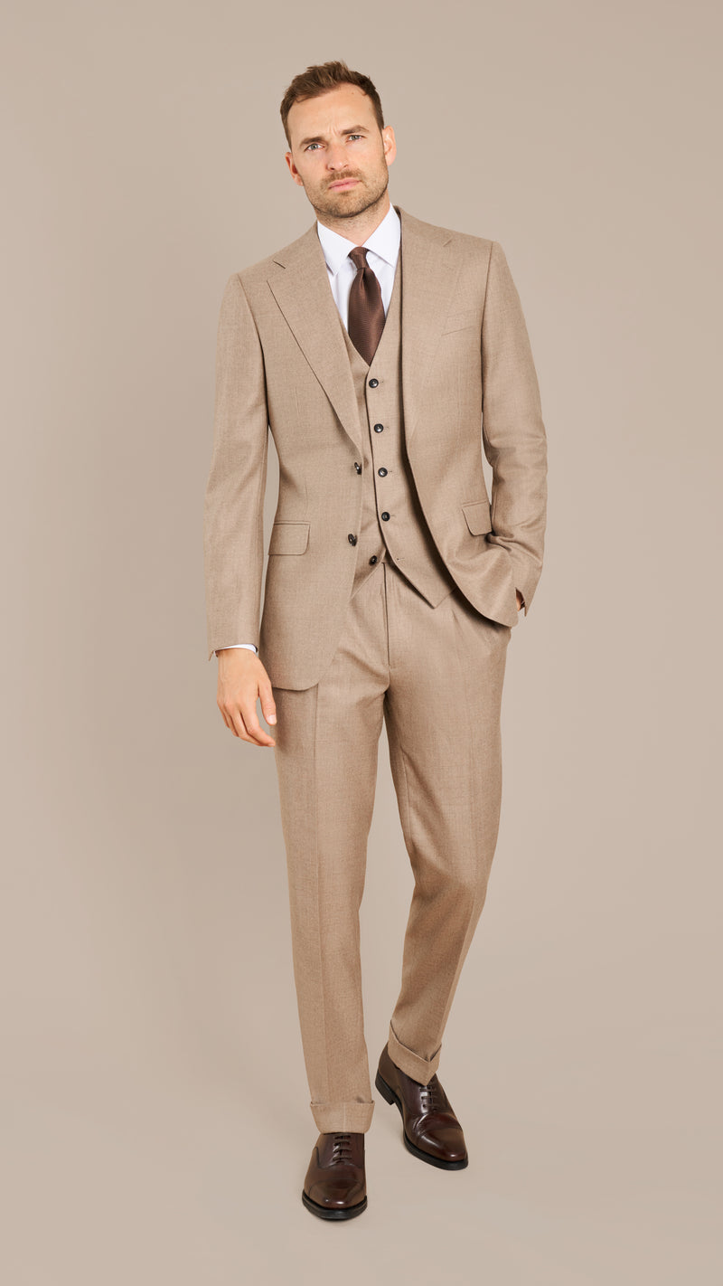Abraham Moon Light Taupe Flannel Suit