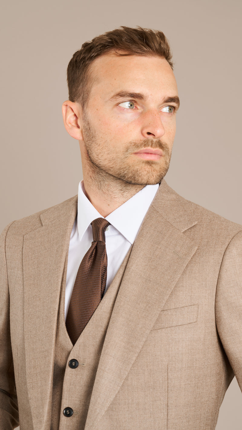 Abraham Moon Light Taupe Flannel Suit