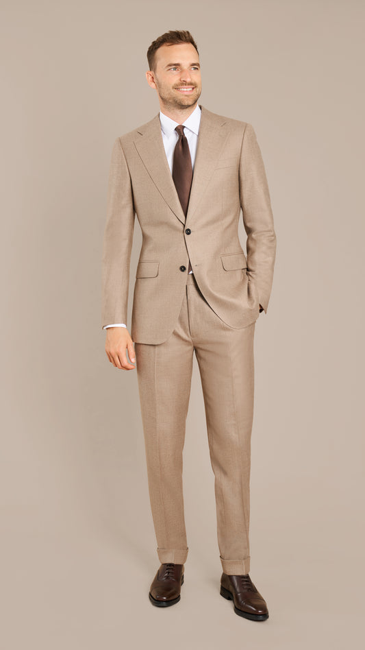 Abraham Moon Light Taupe Flannel Suit