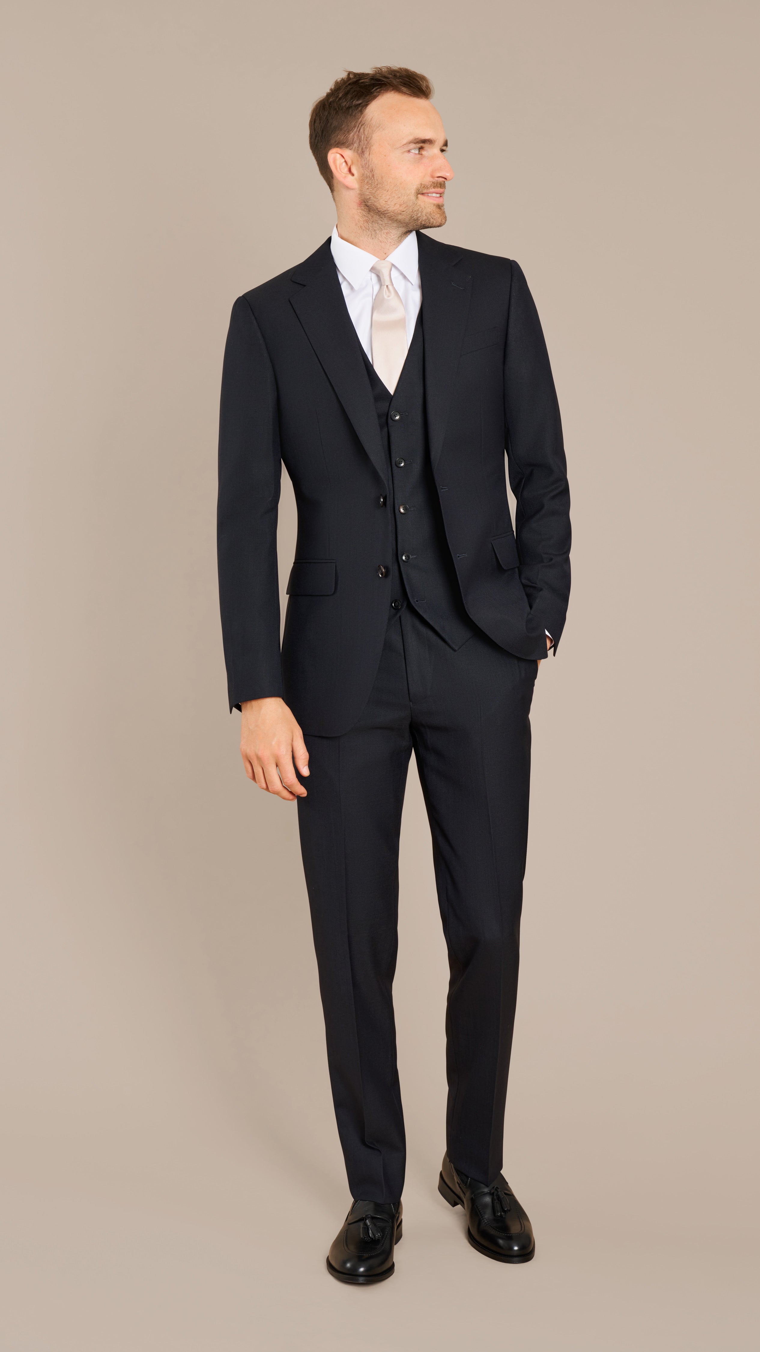 Alfred Brown Navy High Twist Wool Ready to Wear Suit - Edit Suits Co.