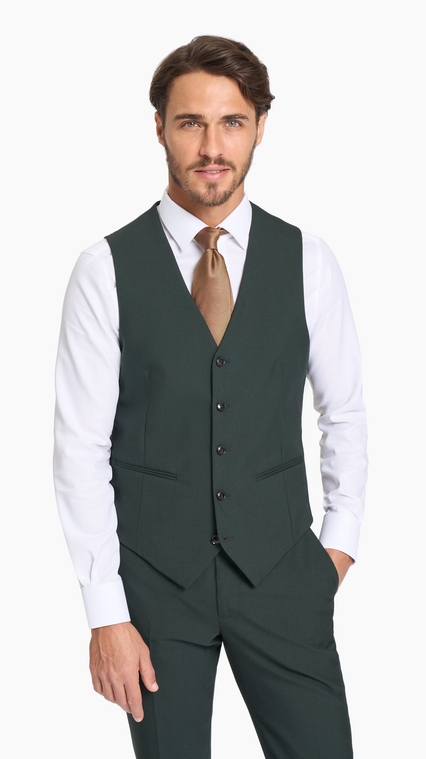 Scabal Dark Green Plain Weave Custom Waistcoat