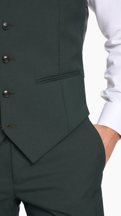 Scabal Dark Green Plain Weave Custom Waistcoat