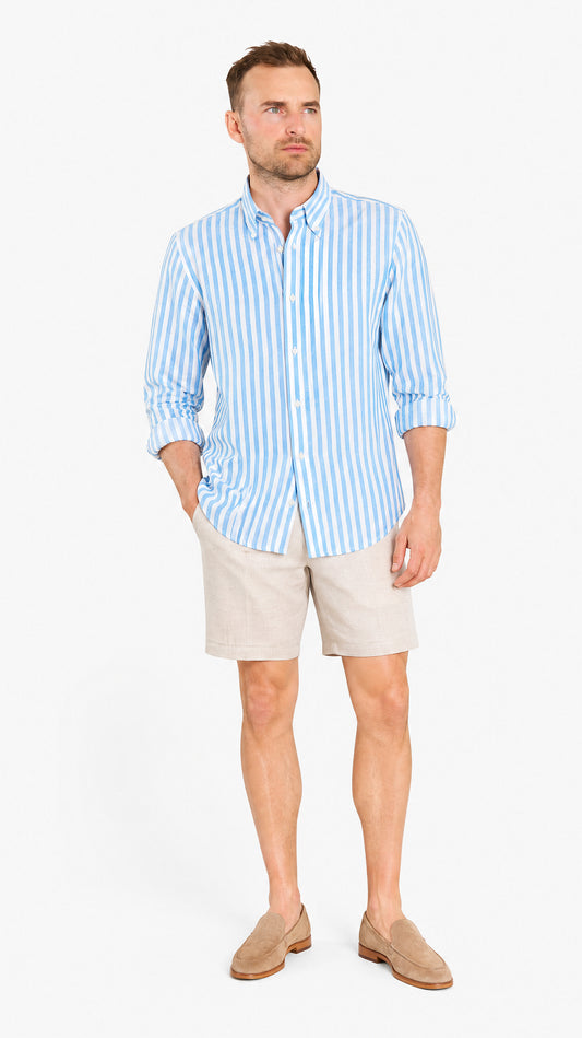 Light Blue Stripe Linen Custom Shirt