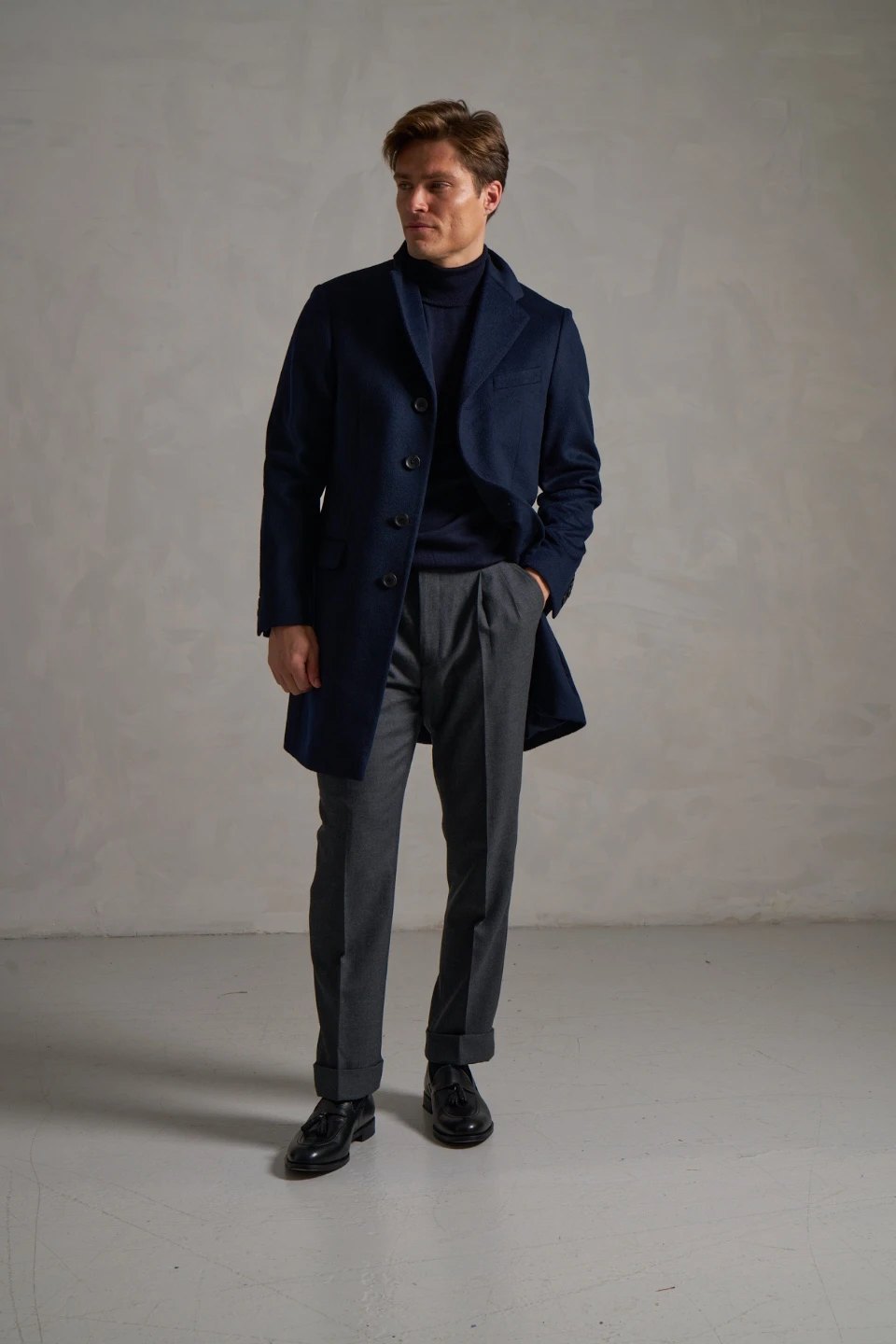 navy overcoat