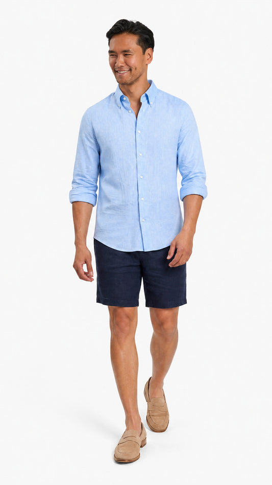 Blue Cotton/Linen Custom Shirt