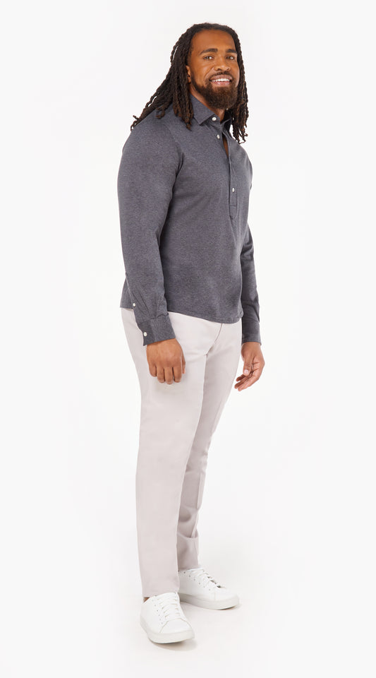 Mid-Grey Half-Placket Jersey Shirt (Straight Bottom)