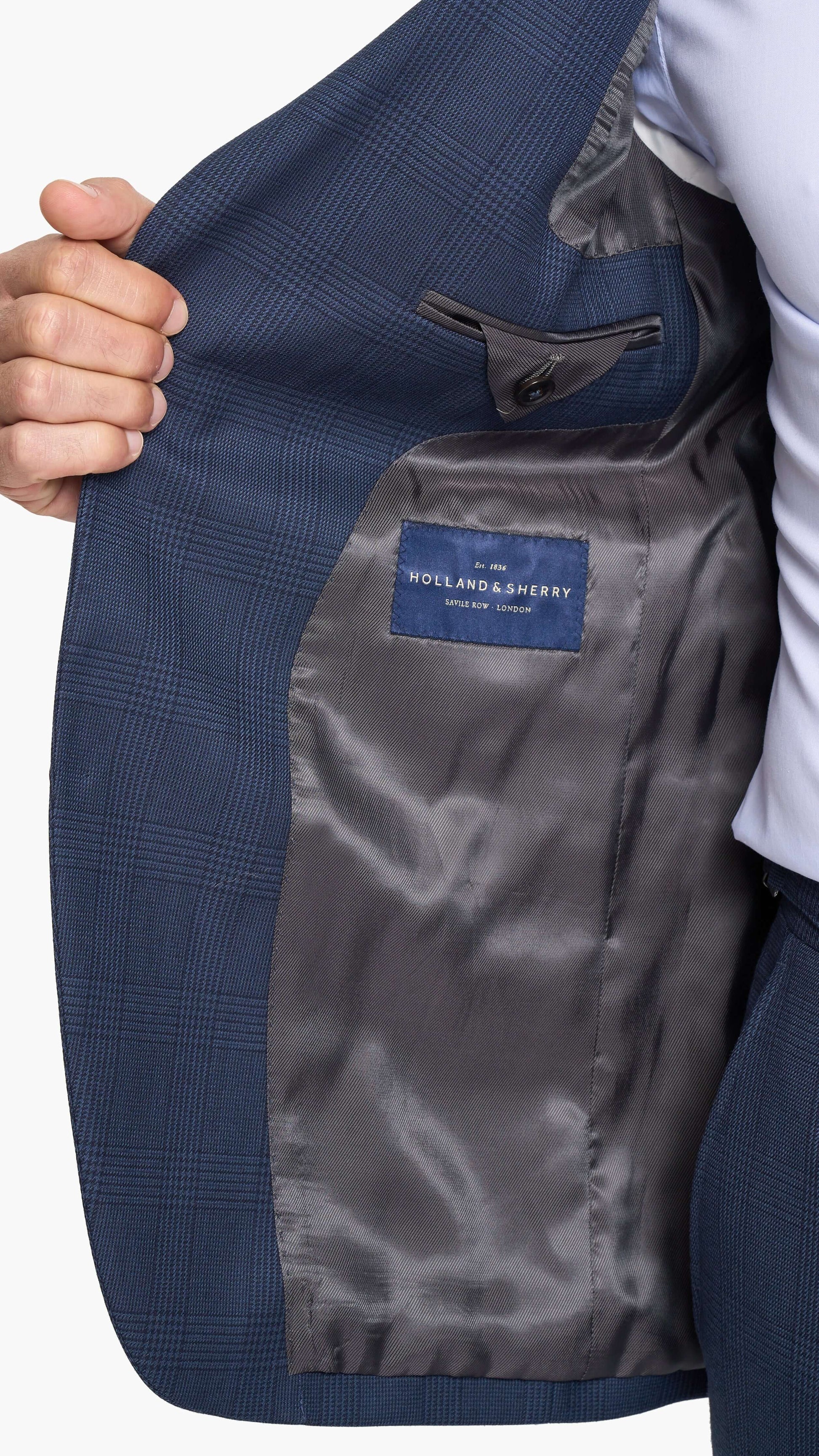 Holland & Sherry Navy Blue Glen Check Custom Suit