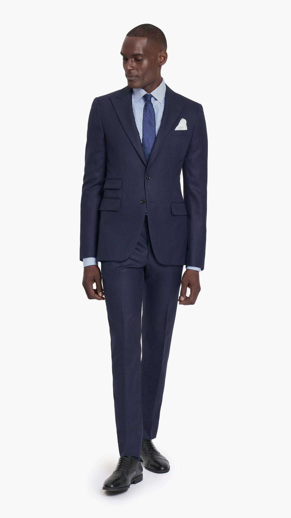 Scabal Suits Scabal Navy Blue Herringbone Custom Suit - Edit Suits Co.