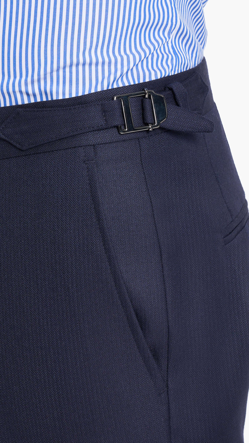Scabal Navy Blue Herringbone Custom Suit