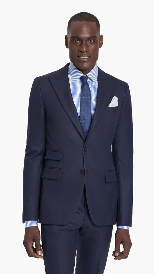 Scabal Navy Blue Herringbone Custom Suit