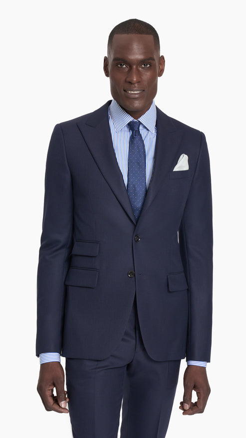 Scabal Navy Blue Herringbone Custom Suit