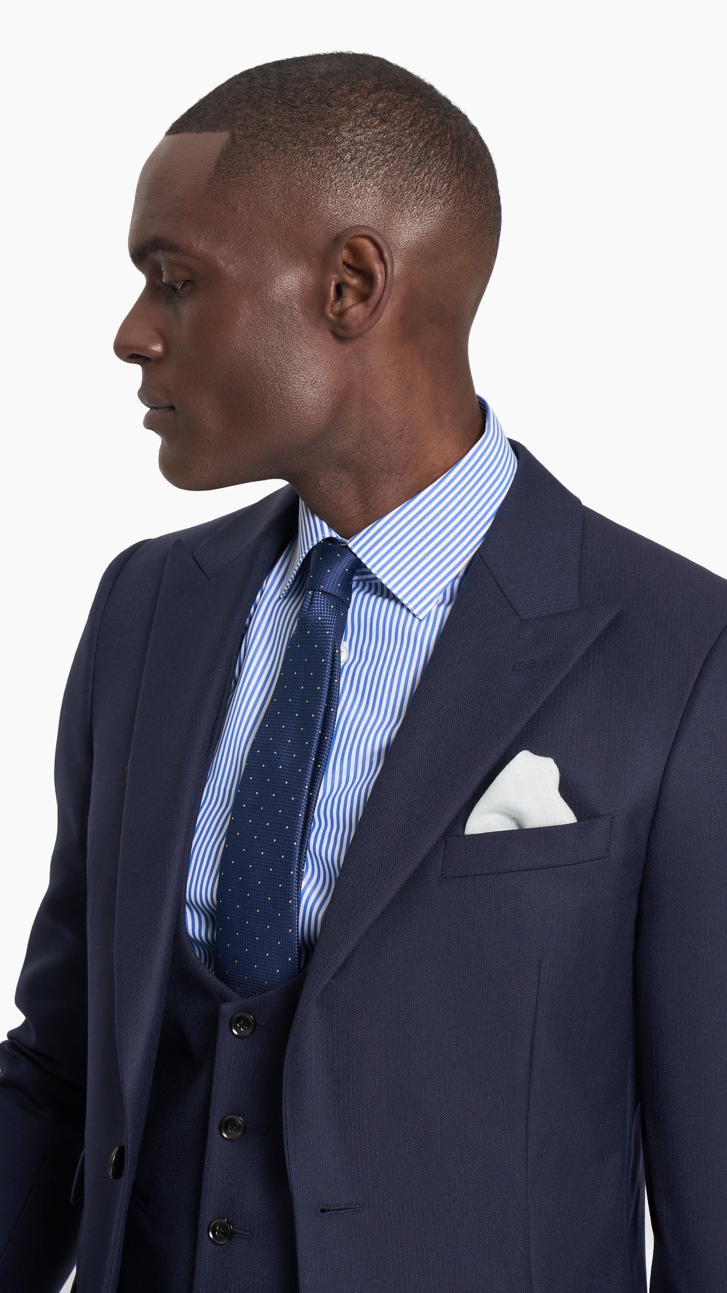 Scabal Navy Blue Herringbone Custom Suit