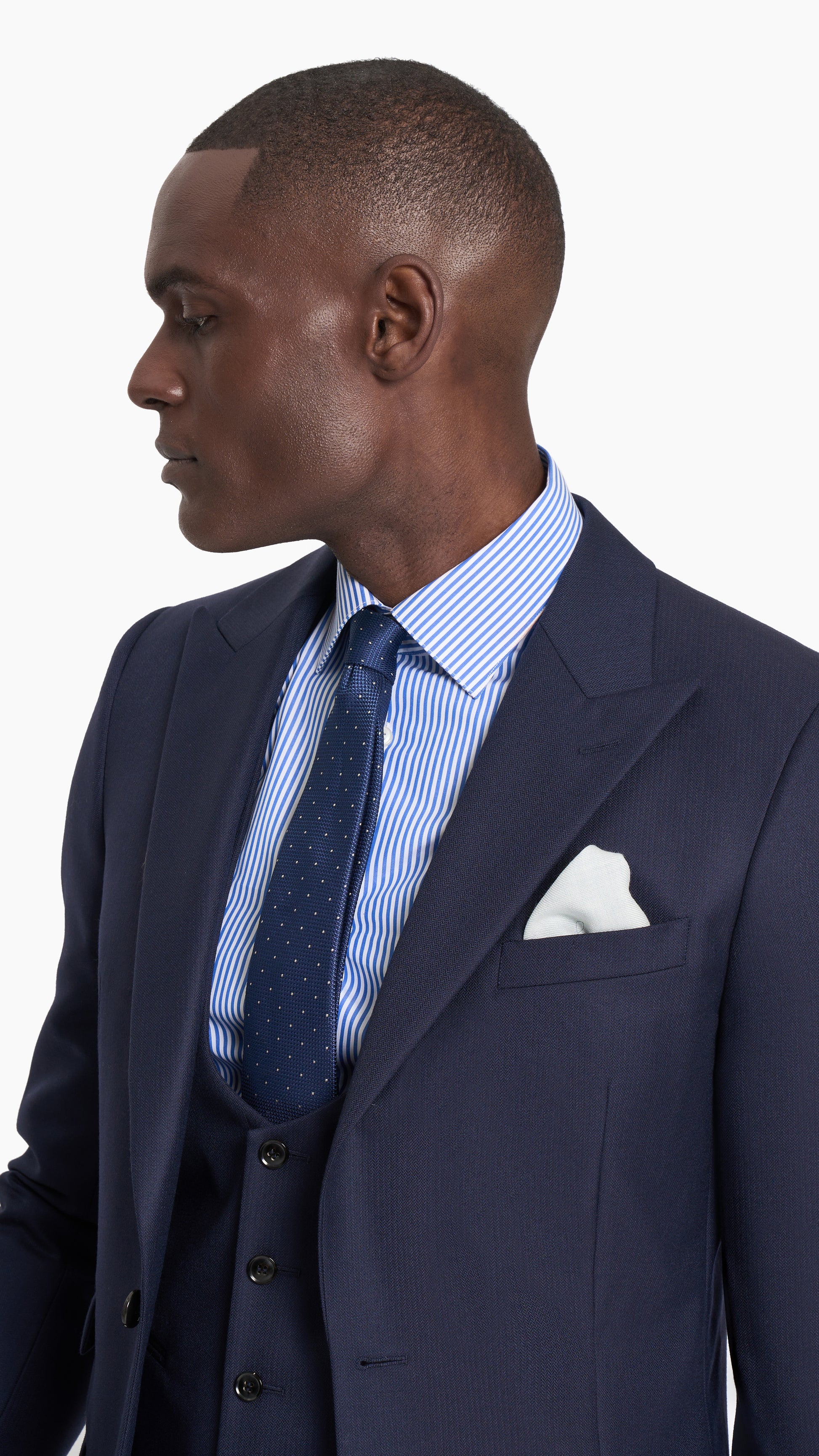 Scabal Navy Blue Herringbone Custom Suit
